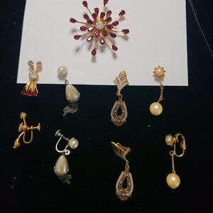 Vintage lot earrings and pin